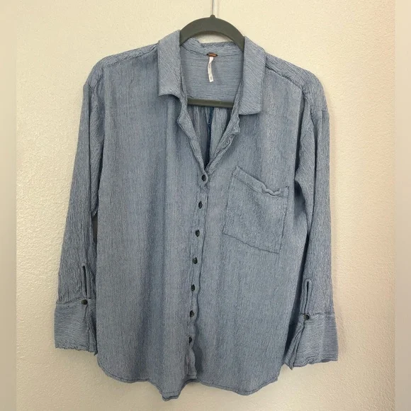 Free People Magic Breeze Button Up
Blue and White Stripe Oversized Flowy Top XS - Picture 3 of 9
